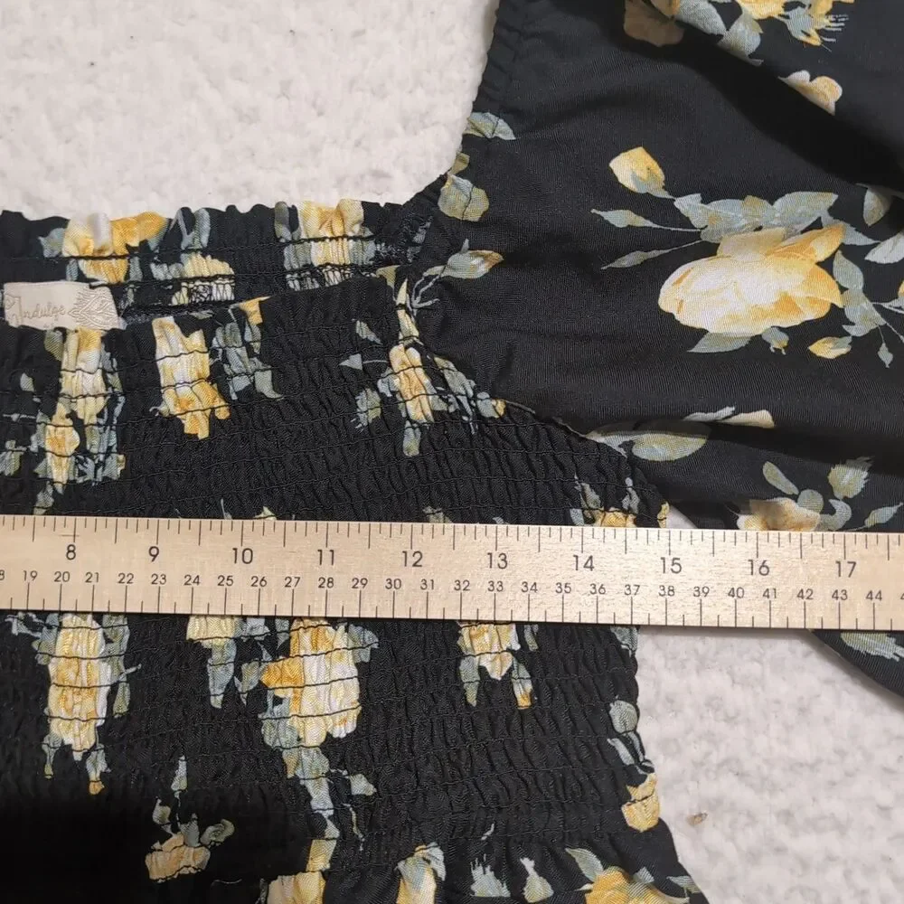 Indulge Black Yellow Floral Baby Doll Blouse Top Dress Size XL Square Neckline